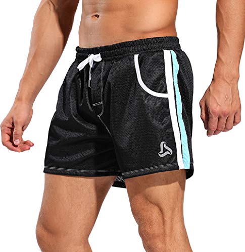 SILKWORLD Men's Mesh Vintage Athletic Workout Gym Shorts with Pockets,Black,X-Large