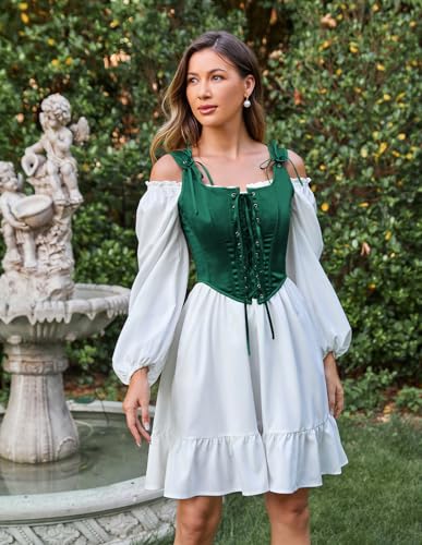 Image of Scarlet Darkness Women Renaissance Corset Pirate Bustier Top Bodice Bodyshaper Deep Green Size 16