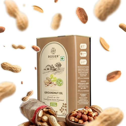 Image of Rosier Stone Pressed Organic Groundnut Oil 5 L | Traditional Wood Pressed Peanut Cooking Oil | Kolhu /Kacchi Ghani /Chekku | Pure, Natural and Healthy Groundnut Oil 5 Litre