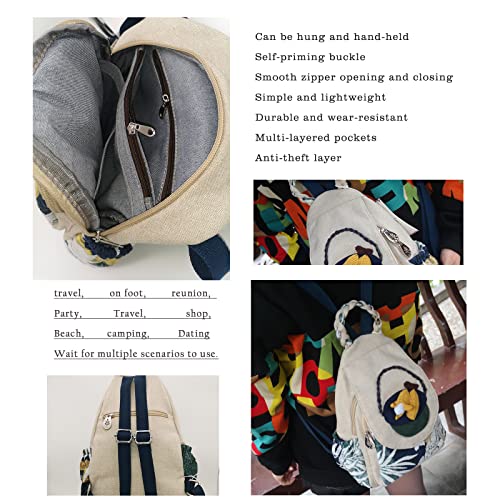 Image of Small Canvas Backpack, Retro Boho Washed Hippie for Women Daily Commute (Corn Decorations)