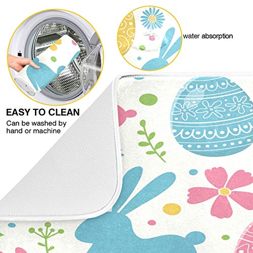Flowers Eggs Bunny Easter Dish Drying Mat 18 X 24 Inches Spring Rose Leaves Peeps Rabbits Dry Dishes Pads Mats For Kitchen Tableware Protector Countertops Counter Home Decorations #TOP4