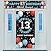 HTDZZI 13th Birthday Backdrop Banner Decorations Kit, Happy 13th Birthday Decoration for Boys Girls, Official Teenager 13 Year Old Birthday Party Door Yard Sign Photo Props Supplies, Fabric, Blue