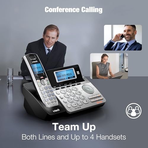 Image of VTech 4-Handset 2-Line Cordless Phone for Small Business or Home with Answering System and Mailbox on Each Line, Caller ID /Call Waiting, Conference Call | DS6151 with 4 Handsets Bundle (Black /Silver)