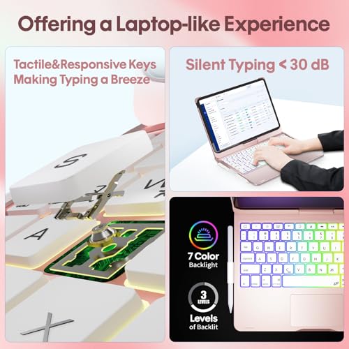 Image of BABG for iPad 10th 11th (A16) Case with Keyboard&iPad Air 11(M4,M3,M2),360Swivel,7 Use Modes,Rainbow Backlight Keyboard for iPad Pro 11(1st /2nd /3rd /4th Gen)&iPad Air 5th /Air 4th- Rose Gold