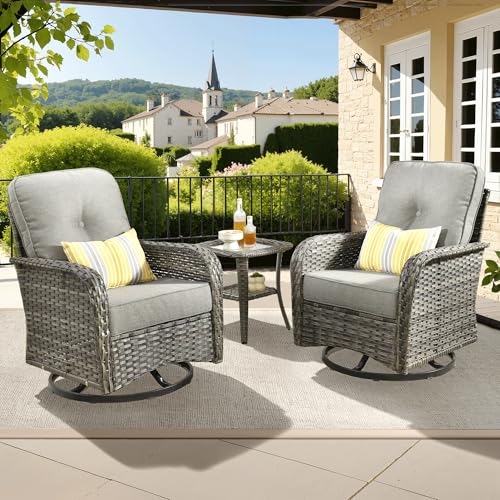ovios 3 Piece Patio Set: 2 Rocking Swivel Chairs & Side Table