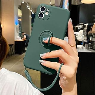 Pepmune for iPhone 13 Case Liquid Silicone with Ring Holder Kickstand Magnetic Car Mount Detachable Wrist Strap Shockproof Soft Protective Cover for iPhone 13-Blackish green