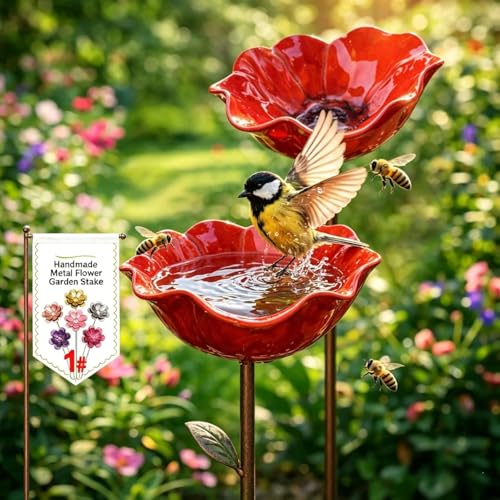 2 Stuick Bienentränke Blume für den Garten Insektentränke Gartendekoration Metall Gartenstecker für Rasen vogeltränke blume Dekorative Fütterschale für Vögel und Bienen