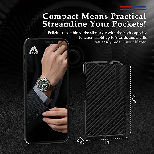 Muradin Tactical Minimalist Wallet For Men, Slim Rfid-Blocking Metal Card Holder, Front Pocket Men’s Leather Dapper Bifold Wallet With Money Clip Carbon Fiber #TOP2