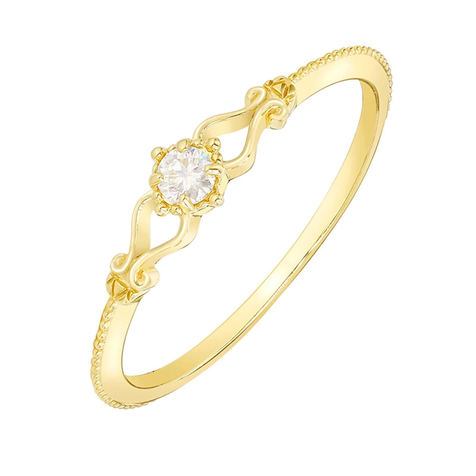 Anillo de oro amarillo de 9 K/14 K/18 K con moissanita, anillo apilable clásico de oro Au 375/585/750, talla 47-65