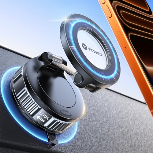 VICSEED for Magsafe Car Mount Vacuum Magnetic Phone Holder for Cars [55+KG Ultra-Strong Suction] Car Phone holder Accessories [360 Rotate & Fold] for iPhone17 Pro Max Air 16 15 14 13 12 & Samsung