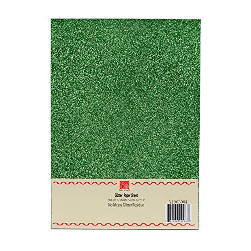 YZH Crafts Glitter Cardstock Paper, No-Shed Shimmer Glitter Papers, Cut Craft and DIY Projects Card stock, Sparkly Paper for Card Making, 8.27 x 11.69 Inch, A4 Size, 10 Sheets (Green)
