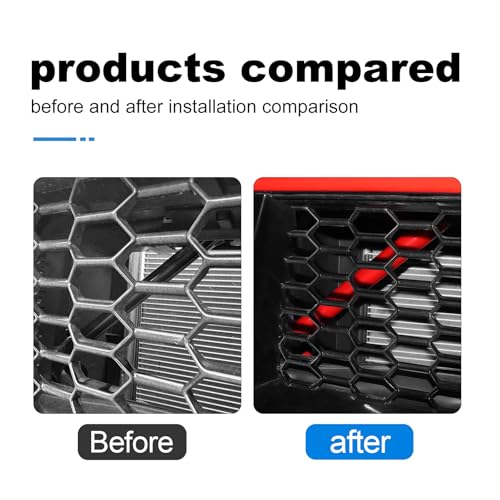 Image of KUNGKIC For 2024 2025 Mustang Grill Inserts Trims ABS V Brace Stripes Wrap Covers Exterior Car Accessories (Red)