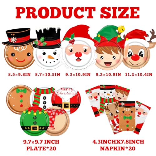 Christmas Paper Plates, 60Pcs Christmas Disposable Plates includes Santa Plates Snowman Plates Elk Plates, Holiday Paper Plates Christmas Paper Plates and Napkins for Holiday Xmas Party Supplies – Image 6