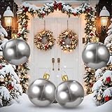 Jetec 4 Pcs 17" Christmas Inflatable Ball Ornament with Glitter Cloth Cover, Large PVC Xmas Blow up Ornaments Holiday Blow Ball for Yard Outdoor Lawn Porch Decorations (Round,Silver)