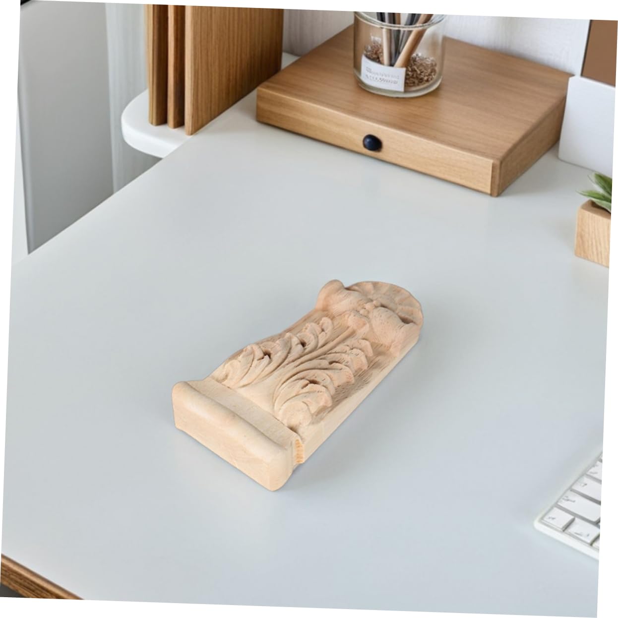 NUOBESTY 2 Stück Holzschnitzerei Dekoration im Europäischen Landhausstil Holzsäulen Konsolen mit Eleganter Holzapplikation für Wohnungszubehör und Möbeldekoration