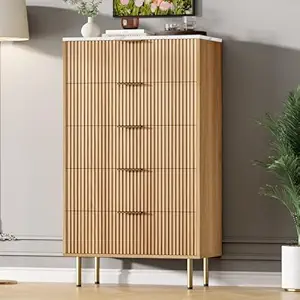GarveeHome 5 Drawers Dresser for Bedroom, Fluted Dresser Chest of Drawers with Handle, Wood Modern Dressers for Closet, Bedroom Furniture Storage Organizer for Living Room, Hallway