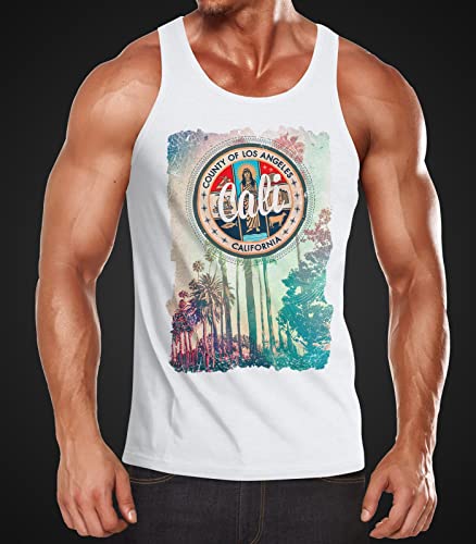 Neverless Herren Tank Top California Beach Sunset Palmen Los Angeles Retro Muskelshirt - Stretchzbek Schlusselliebe Retr