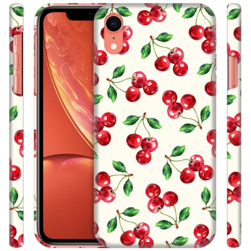 GlamCase for iPhone XR, iPhone XR Case - Cherry Watercolor Pattern Design Printed Slim & Sleek Cute Plastic Hard Snap on Protective Designer Back Phone Case/Cover for iPhone XR, White