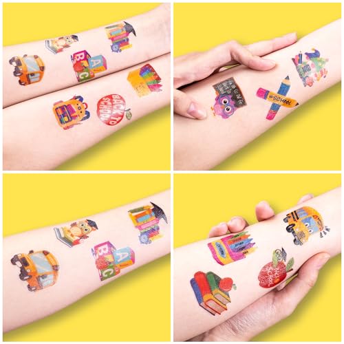 Image of 96 PCS Back to School Pre-Cut Temporary Tattoos for Kids | | Cute Themed Birthday Party Favors, Supplies, Decorations, Fake Tattoo Stickers, School Prizes & Gifts Boys & Girls & Students
