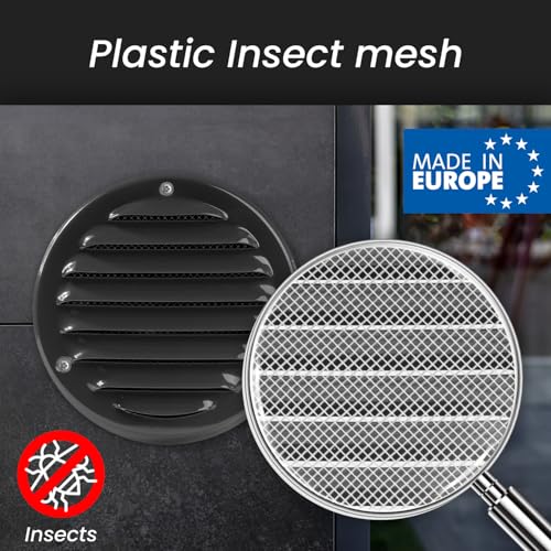 Image of Repa Market 4'' Inch (Opening Dimensions) Black Vent Covers - Pack of 2 - Metal Round Soffit Vent - Air Vent Louver - Built-in Screen Mesh - HVAC Ventilation Grille - 5.5 inch Inch (Outer Dimensions)
