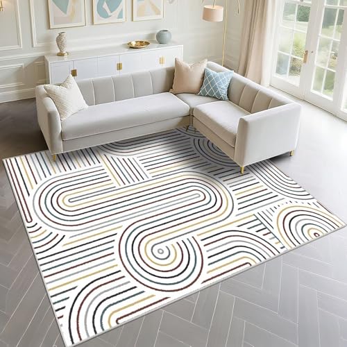 DJHWWD Alfombras para Habitaciones Insonorización 90x190cm, Gris Blanco Patrones de Rayas Modernas para Salas de Estar y Estudios