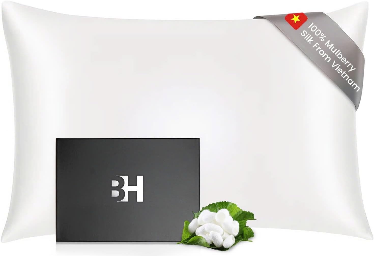 Bowery Home Silk Pillowcase - Both Sides 100% Pure Mulberry Silk - 22 Momme 6A High-Grade Fibers - Pillow Cover for Hair & Skin - Standard Size Hidden Zipper (Natural White)