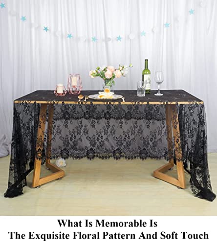 Black Lace Tablecloth Rectangular 60X120 Lace Table Cloths Rectangle Scalloped Tablecloth Lace For Tables Black Lace Tablecloths 120 Wedding Table Cover Romantic Party Tablecloth Flower Oblong #TOP2