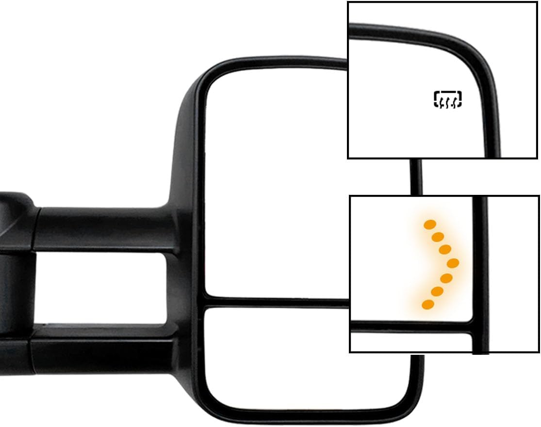 Towing Mirrors Compatible with 2007-2014 Chevy Silverado 1500 2500 3500 Suburban GMC Sierra Yukon with Power Heated Arrow Signal Light Black Side Mirrors Set
