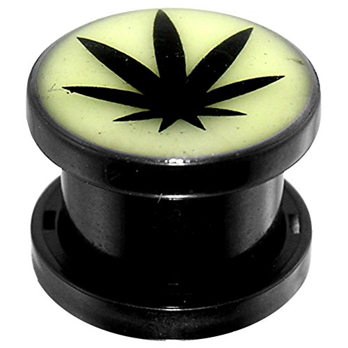 Monster Piercing Lueur de 10MM dans la Chair Sombre Marijuana Feuille Photo Noir Acrylique jauge Tunnel Le perçage des Oreilles