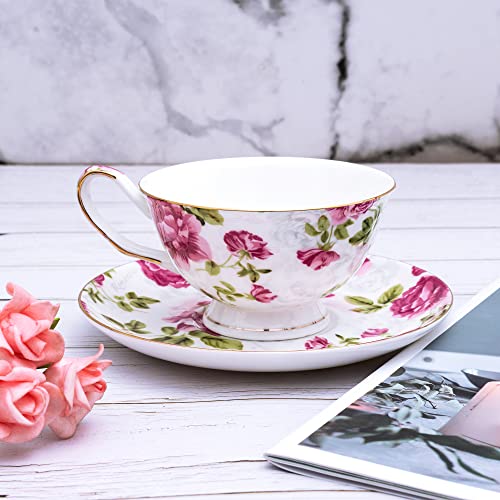 Pmning Tea Cup And Saucer Set Royal Garden Style Tea Coffee Cup With Saucer 7 Ounces Bone China Teacup And Saucer Set (Floral-3) #TOP3
