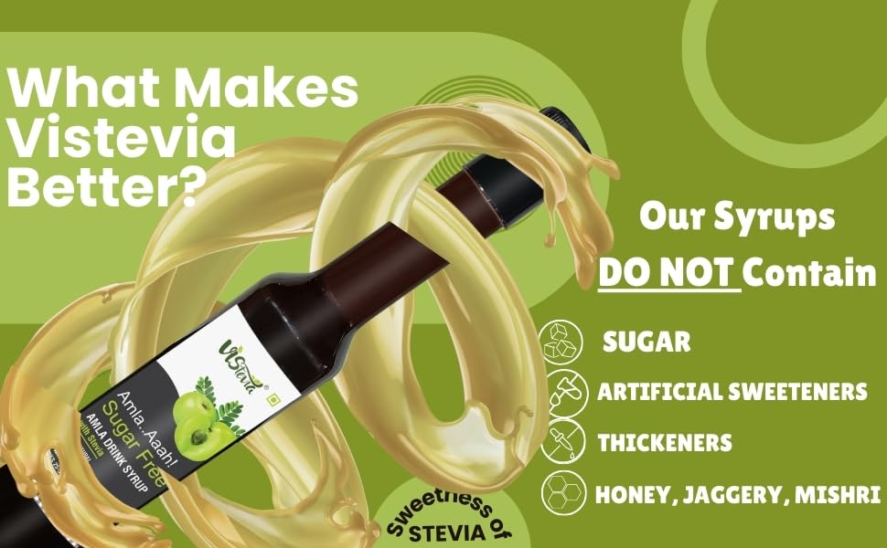 Image of VIStevia Sugar Free Amla Drink Syrup, Diabetic & Keto Friendly - Naturally Sweetened With Stevia - Delicious to Taste, 1 Bottle (470ML)