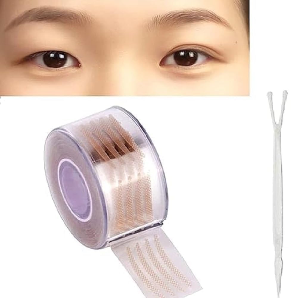 MURTISIDDH 600 Pair Eyelid Tape | Waterproof & Invisible Double Eyelid Stickers for Hooded Eyes Makeup | Eyelid Tape Tools Sticker Strips with Fork | Double Sided with Premium Looks Roll Case(Pack of 1)