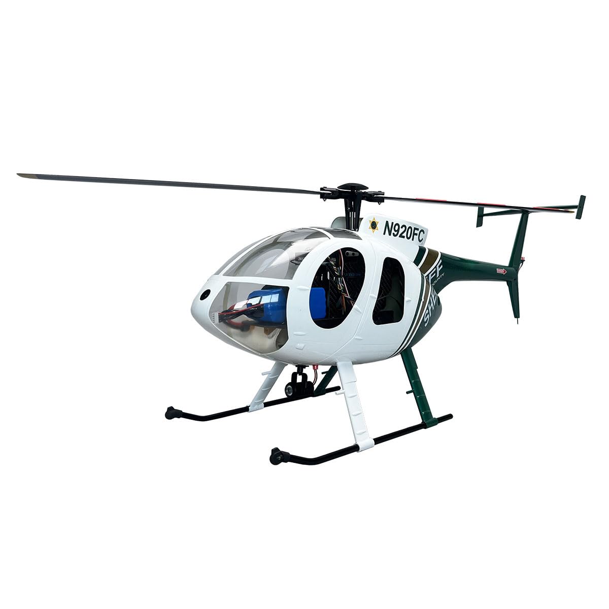 Roban RTF 470 Size MD500E RC Helicopter 2 Blades Green White Hughes GPS Model