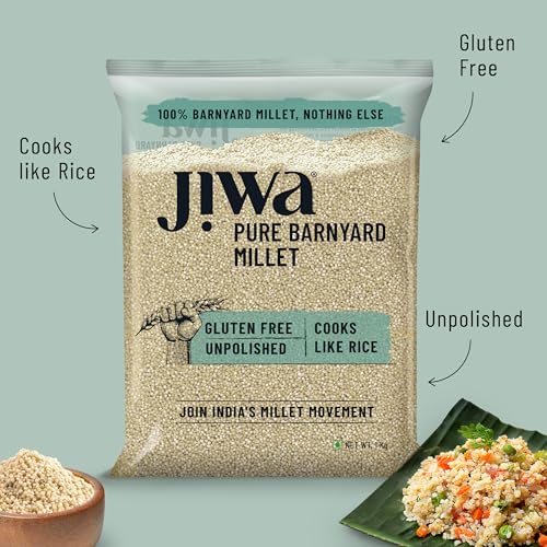Image of Jiwa Pure Barnyard Millet | 1 Kg | Unpolished | Cooks In 15 Minutes | Positive Millet | Sanva /Udalu /Bhagar /Kuthiraivally Seeds | Upwas, Farali, Vrat | Ancient Grain | Low GI | Gluten Free