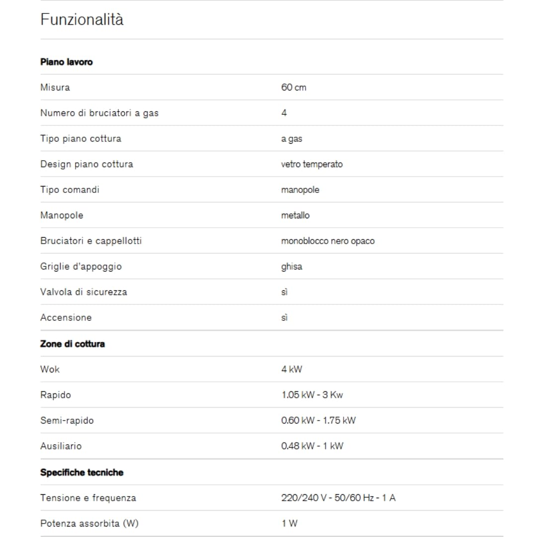 F.LLI BERTAZZONI, PROFESSIONAL, P604LPROGNE, Piano Cottura Gas 4 Fuochi Gas di cui 1 Fuoco Tripla Corona, Griglie in Ghisa, Accensione Elettrronica, Vetro NERO, 60x52 cm (Foro 56x48)