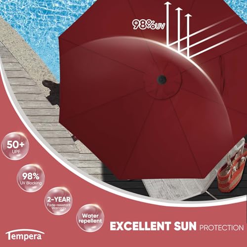 Image of Tempera Patio Market Outdoor Table Umbrella with Auto Tilt and Crank, Large Sun Umbrella with Sturdy Pole & Fade Resistant Canopy, Easy to Set
