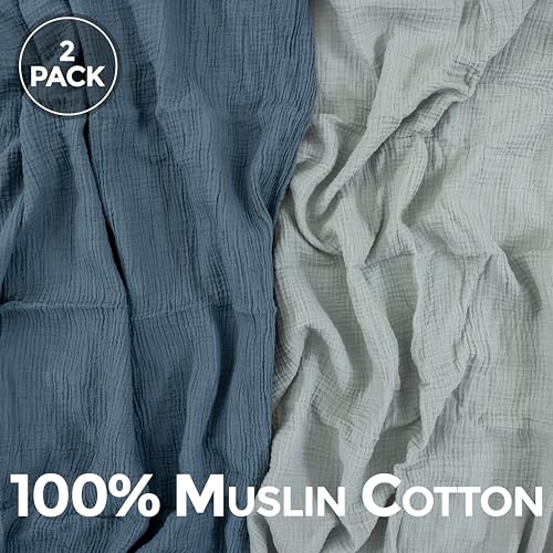 Image of Dreamology Muslin Swaddle Blankets Set,Receiving Blankets for Baby Girl,Boy,2 Pack,100% Cotton,Soft & Breathable Muslin Blanket,Swaddling blankets for newborn,44 x 44 Large Swaddle Blanket | Gray,Blue