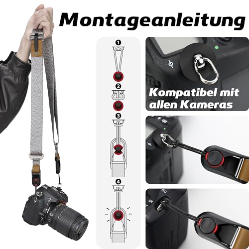 Sunya Kameragurt mit Schnellverschluss. Hergestellt aus fortschrittlichem Nylon, einhändige Einstellung, kompatibel mit allen Kameras, max. Belastung 90 kg