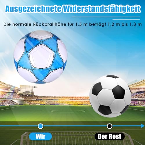 Professioneller FußBall Leder Größe 5 Anti-Luftaustritt Professioneller Fußball Leder Kinder, Offizieller Training Fusball, Wasserdicht Ball Wettbewerb für Kinder Jugendliche Erwachsene (Weiß-Blaue)