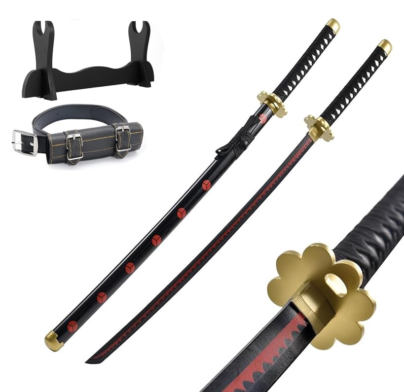 Udekit Japanese Anime Ninja Wooden Sword Kitetsu,Shusui,Wado Ichimonji,Tanjiro Katana-104cm,with Katana Belt and Katana Holder,for Cosplay Props Toys