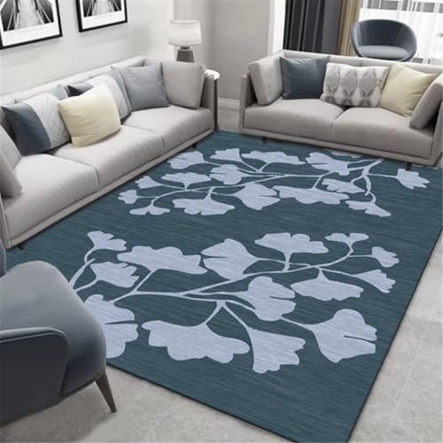 Tapis jeu bébé chambre garçon décoration feuilles bleues