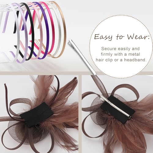 Image of DRESHOW Fascinators Hats for Women Tea Party Fascinator Hats Vintage 50s Headwear Cocktail Wedding Church Derby Hat