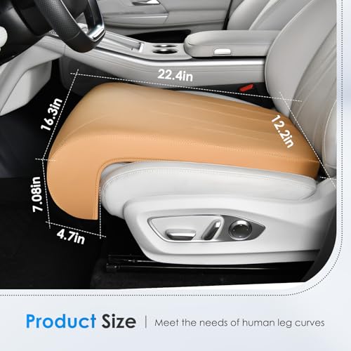 Image of FLORICH Car Seat Extender Leg Extender Support Cushion for Driver Seats Office Chair, Leather Carseat Leg Support for Long Drivers Universal Car Seat Cushion Legs Rest Pads-Beige Brown