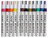 Oil Paint Markers Pen Set - 12 Brilliant Colors Includes Gold and Silver Metallic Oil-Based Painting Pens for Rocks Wood Glass Metal Surfaces Leather Rubber Ceramic Canvas Plastic Permanent Quick Dry