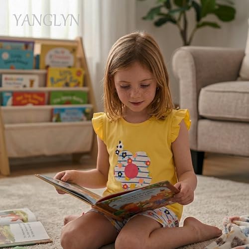 Image of Girls Shorts Set Outfits for Toddler Girls T-shirts Clothing Sets Kids Summer Graphic Cotton Tops Tees 3-7 Years