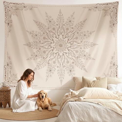 Simpkeely Mandala Blumen Tapisserie, Ästhetische Boho Wanddekoration mit Blume, Medaillon Boho...