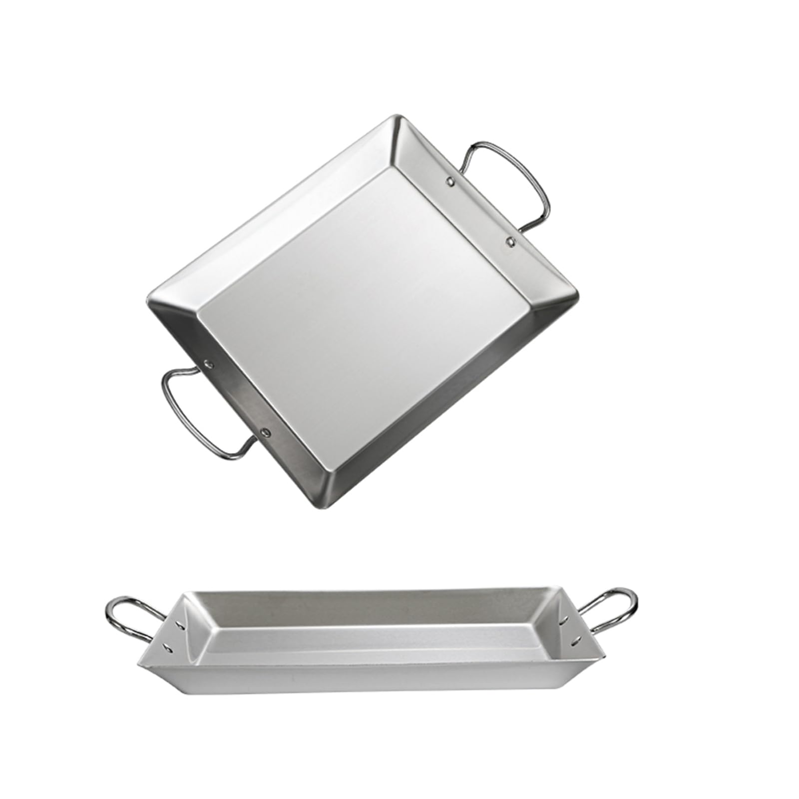 SVRITE Padella per paella rettangolare in acciaio inox per gusti, frutta, dessert, barbecue, colore: argento, taglia S