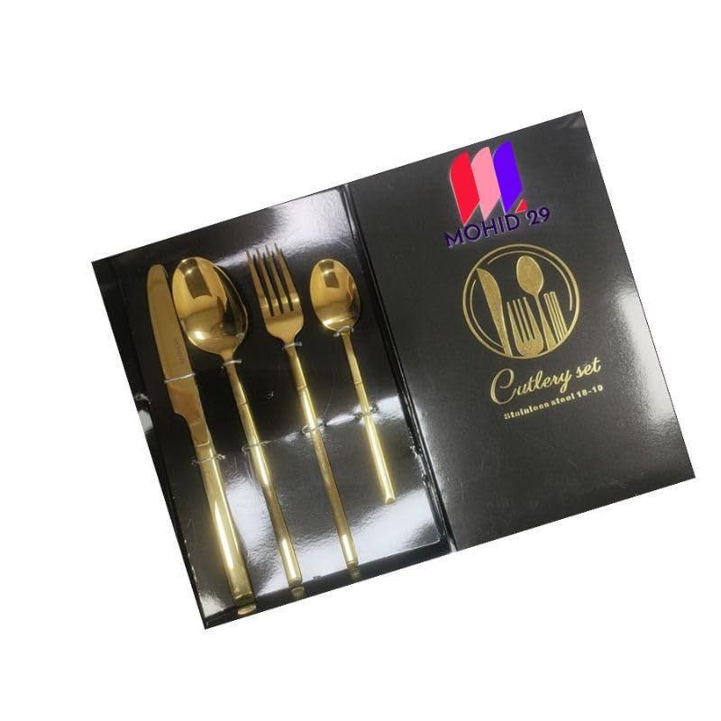 MOHID 29 Golden silverware Set, 4 Piece Flatware Set, Stainless Steel Flatware Set for 4 Food Grade Cutlery Utensil Set Includes Knife, Fork, Spoon, Mirror Polished Dishwasher Safe