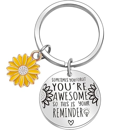 Xyvvol Inspirational Gifts,Stainless Steel Sunflower You Are Awesome Keyring,Positive Affirmation Cheer up Motivational Gifts for Women Teenage Girls Daughter Colleague Friends Sister