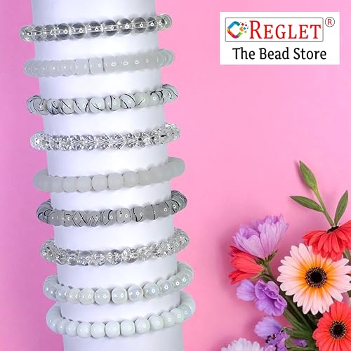 Image of 250 Pcs White Glass Beads for Jewellery Making Kit - Glass Beads for Bracelet Making Kit - Bead Craft - 8mm